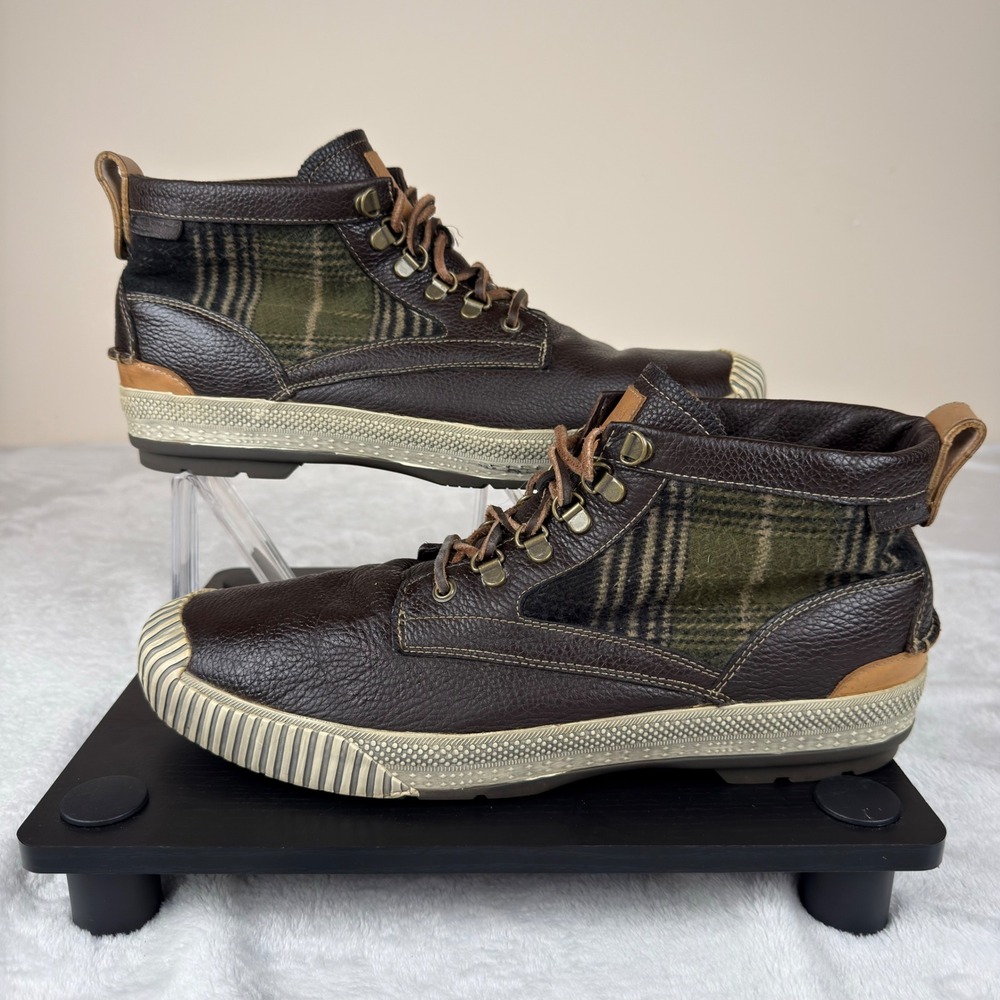 Timberland Dark Brown Leather & Olive Plaid Lace-Up Boots